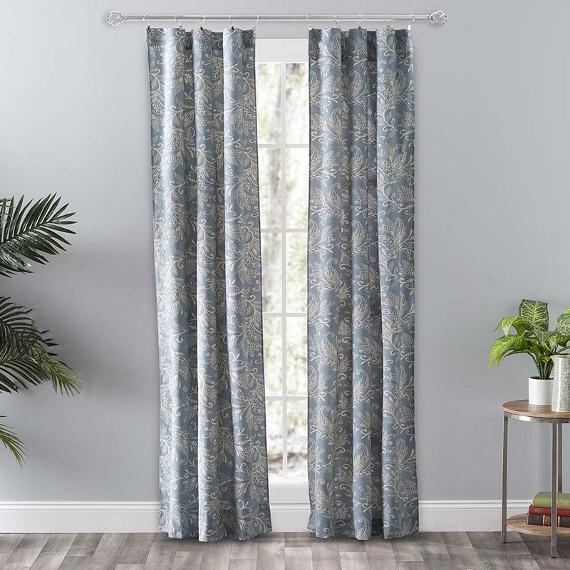 Lexington Leaf Printed on Colored Ground Curtain Pair with Ties