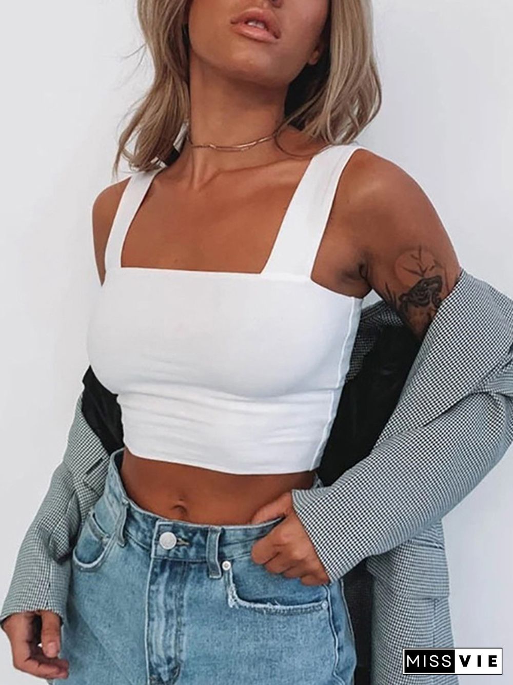 Square Neck Sleeveless Summer Crop Top White Women Black Casual Basic T-Shirt Off Shoulder Cami Sexy Backless Tank Top