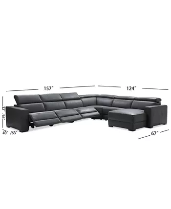 Furniture Nevio 6-pc Leather Sectional Sofa with Chaise 3 Power Recliners and Articulating Headrests