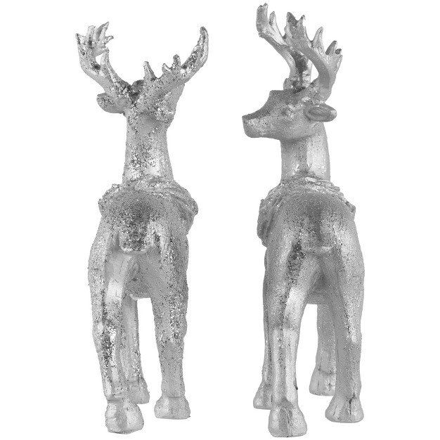 Northlight Set Of 2 Silver Glitter Dusted Reindeer Christmas Figurines