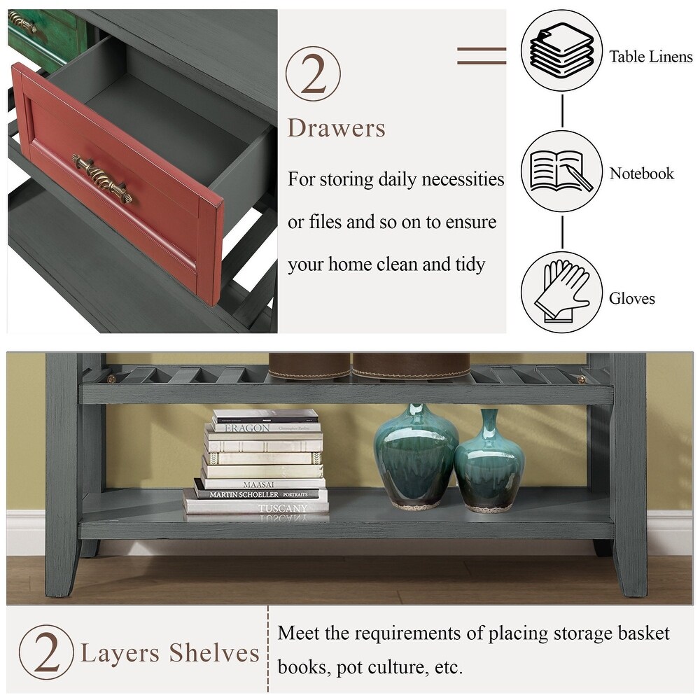 Gray Console Table Entryway Sofa Table with Drawers and Shelves