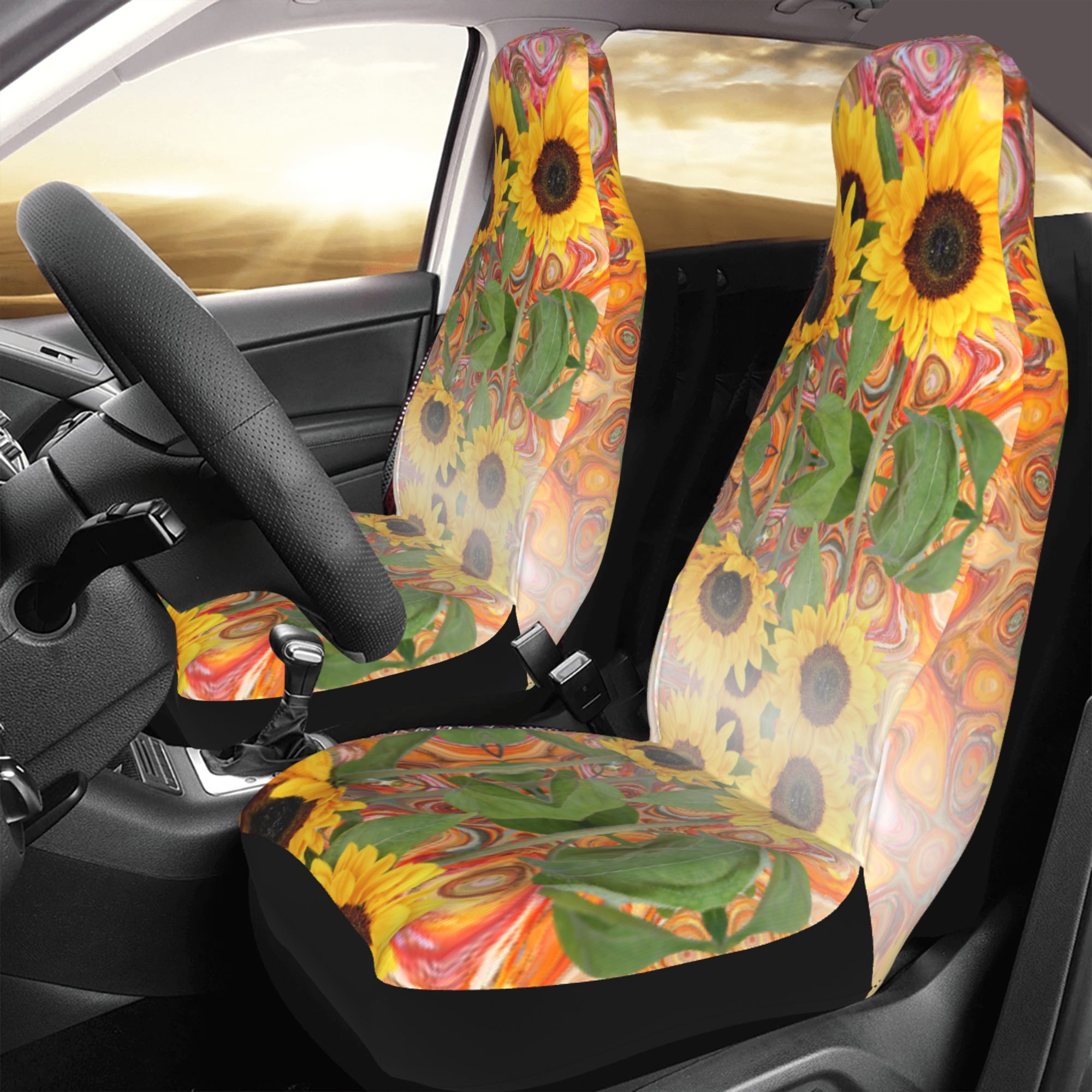 ZICANCN Car Seat Covers Front Seats Only，Sunflower Summer Automotive Seat Covers Protectors for Cars Trucks Suv 2 Pack