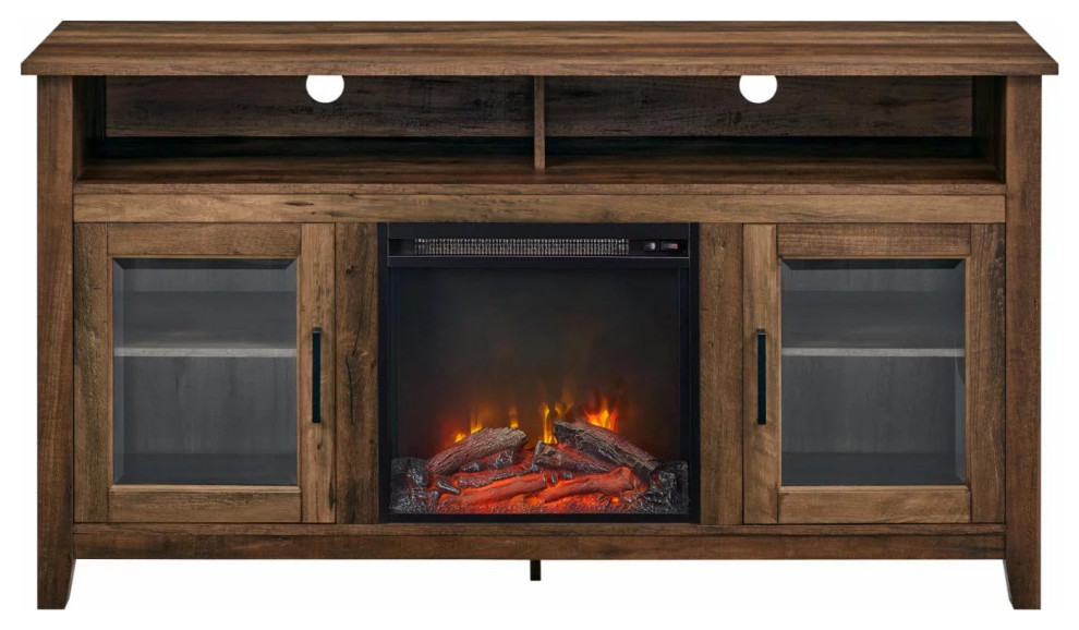 Rustic TV Stand  Center Fireplace  ampAmple Storage Space  Textured Brown Finish   Rustic   Entertainment Centers And Tv Stands   by Declusia  Houzz