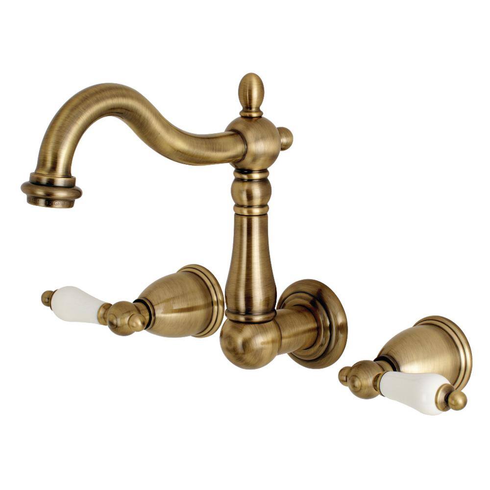 Kingston Brass Heritage 2-Handle Wall Mount Bathroom Faucet in Antique Brass HKS1253PL