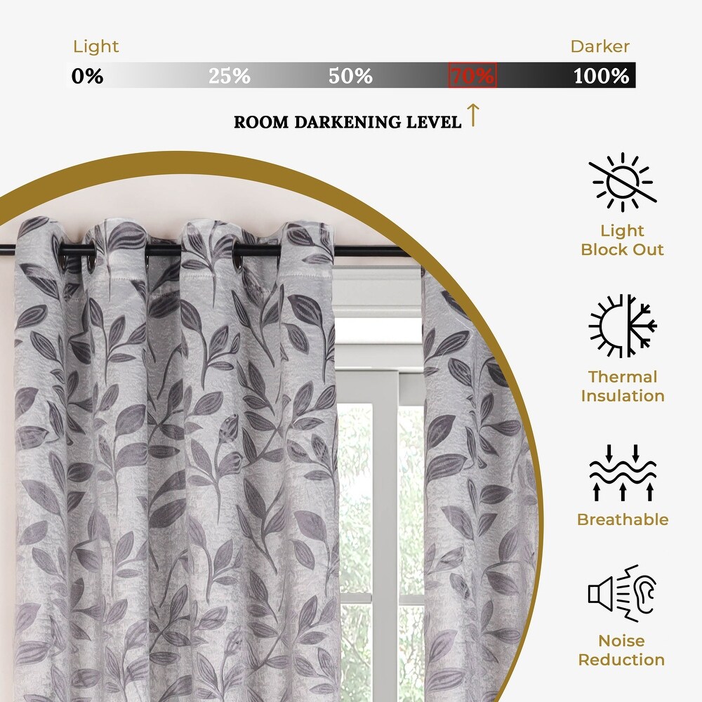 Superior Modern Bohemian Leaves Room Darkening Blackout Curtains  Rod Pocket or Grommets  Set of 2