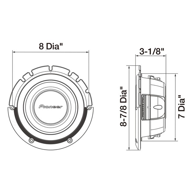 Pioneer A series Shallow mount Subwoofer 8 Inch 700 Watts Max