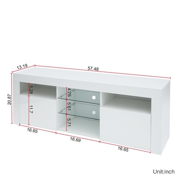 57 inch LED Media TV Stand with 2-Tier Glass Shelfand 2 Open Compartment TV Cabinet Entertainment Center