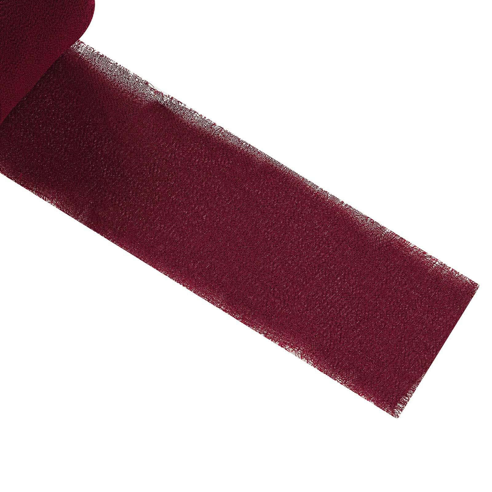 2 Pack Burgundy Silk-Like Chiffon Linen Ribbon Roll For Bouquets, Wedding Invitations Gift Wrapping 6yd