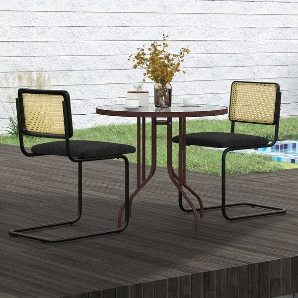 Costway Dining Chairs Set Rattan Upholstered Dining Chairs with Cane