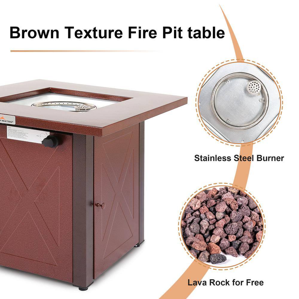 Legacy Heating 28 in. x 24 in. H 50000 BTU Square Steel Propane Brown Fire Pit Table CDF-WMGB29-X-JH-HD