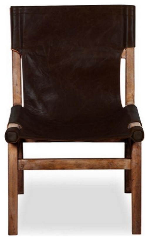 22 Inch Slingback Dining Chair Brown Leather Seat Distressed Wood Frame   Dining Chairs   by Dot  ampBo  Houzz