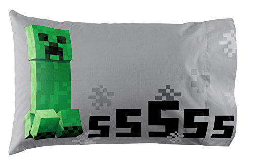 Minecraft Creeper 4 Piece Kids Twin Bed Set, 100% Microfiber, Green