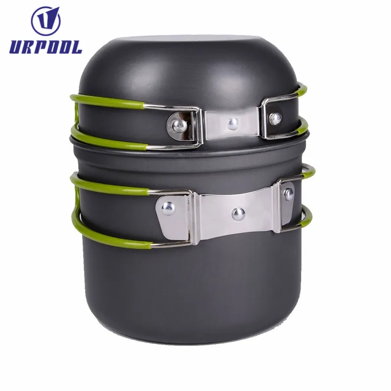 Outdoor cooking equipment Portable Outside Camping Cooking Mess Kit 1 2 Person Pots Pan for Backpacking