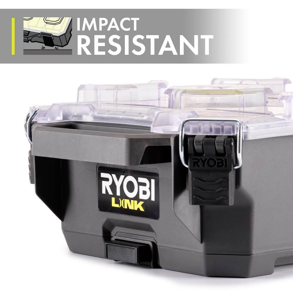 RYOBI LINK Compact 6-Compartment Modular Small Parts Organizer Tool Box STM304