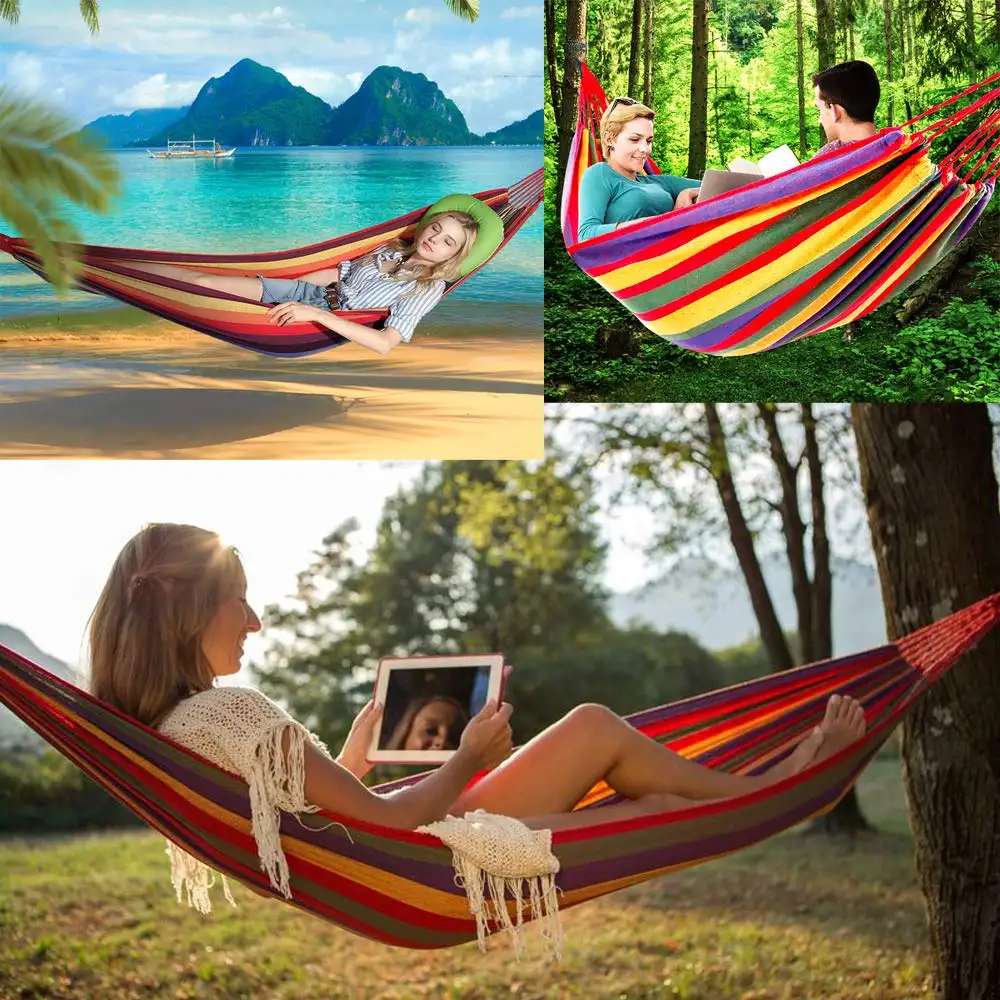 Double Brazilian Wide Hammock Cotton Fabric Travel Camping Hammock with 2 Person for Indoor or Outdoor