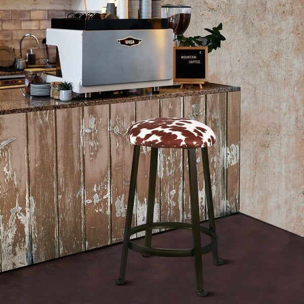 24 inch Backless Metal Bar Stool，Cow print Stool for Kicthen Bar-2 Pack