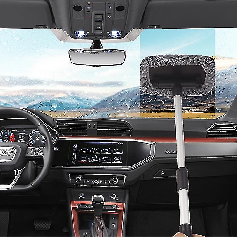 Car Wash Brush Telescopic Windscreen Cleaner With 2 Microfibre Pads， Windscreen Cleaning Tool With E