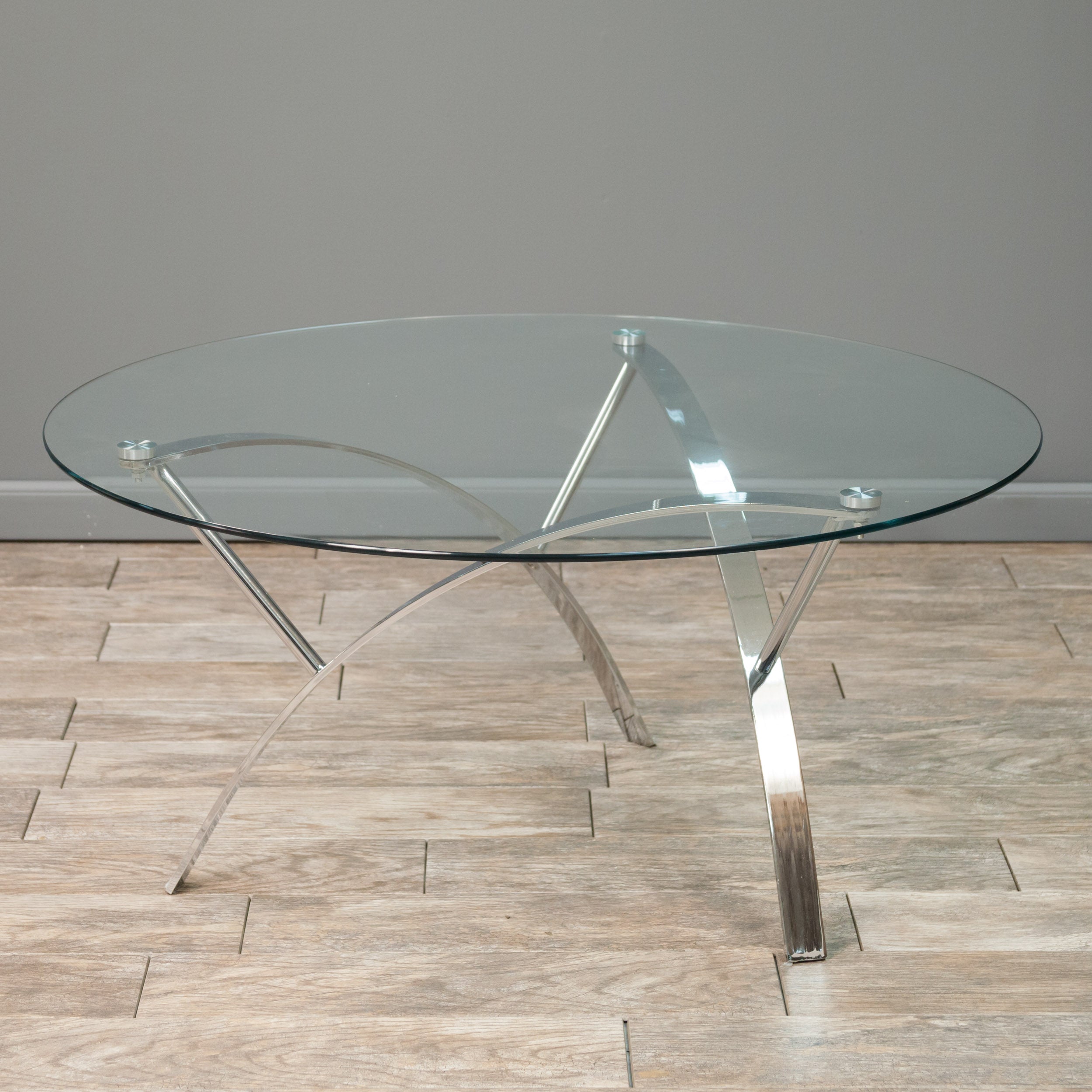 Davina Tempered Glass Round Accent Coffee Table w/ Chrome Legs