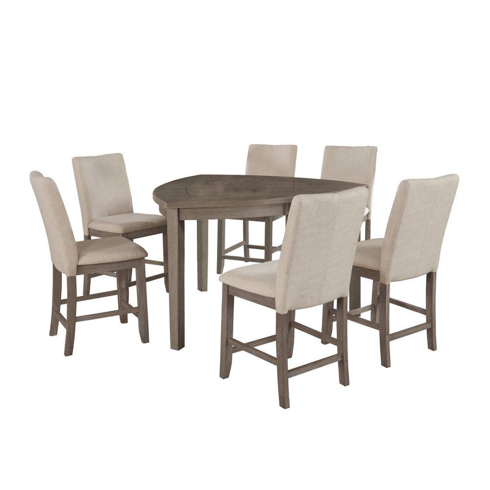 Best Quality Furniture Esmeralda 7-Piece Counter Height Dining Set with Beige Linen Fabric Chairs D874CH7