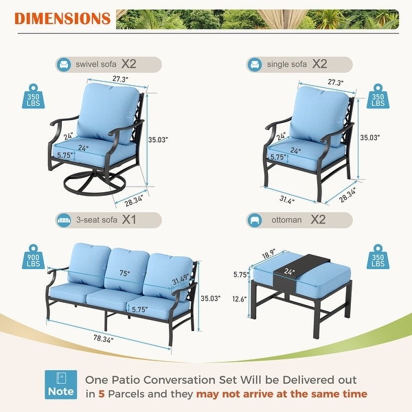 MAISON ARTS 6/7Piece Patio Conversation Sets，Sofa Set with 2/4 x Single Chairs，1 x 3seater Sofa and Coffee Table/Ottomans