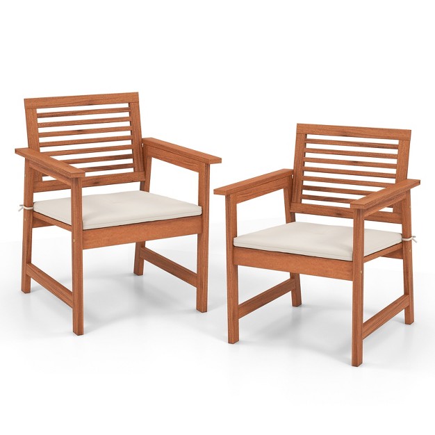 Costway Outdoor Dining Chair Patio Solid Wood Chairs With Comfortable Cushions