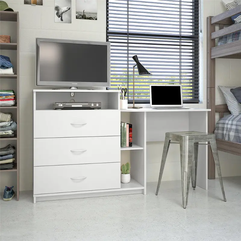 Rebel Transitional White 3 in 1 Media Dresser and Desk Combo