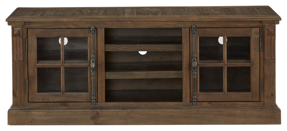 Calder Brown Wire Brushed Finish TV Stand   Traditional   Entertainment Centers And Tv Stands   by Inspire Q  Houzz