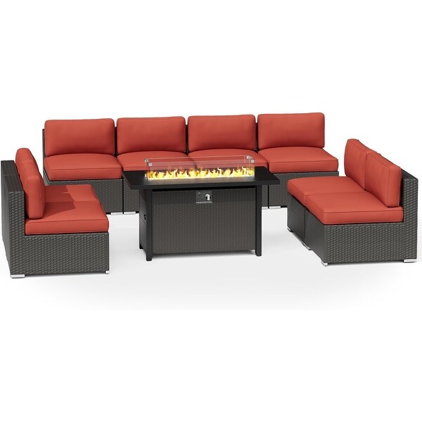 9Piece Outdoor Patio Furniture Sectional Sofa Set with Fire Pit Table