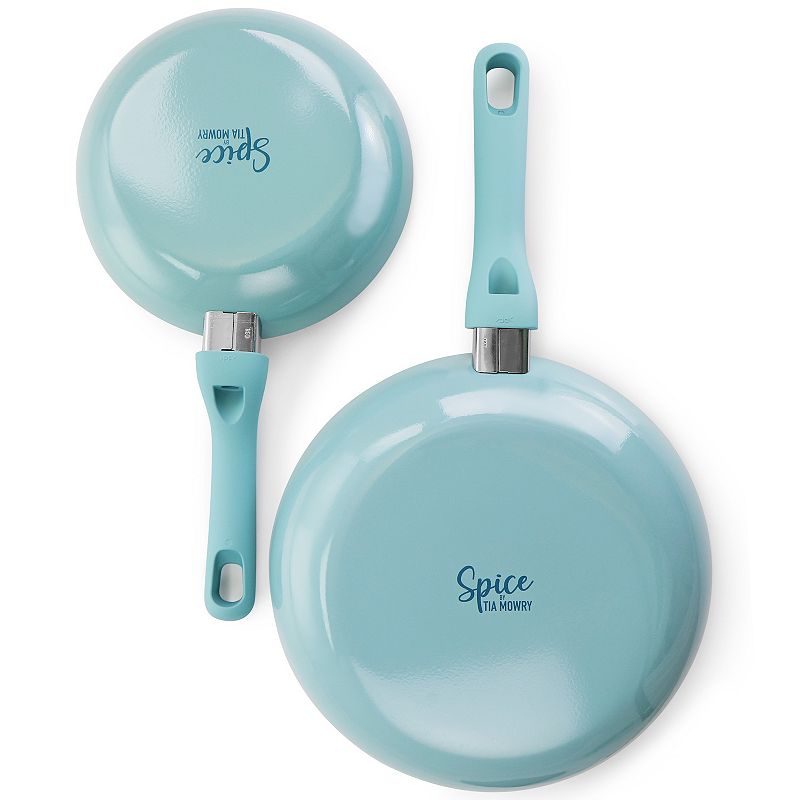 Spice by Tia Mowry Savory Saffron 2 Piece Ceramic Nonstick Aluminum Frying Pan Set in Mint