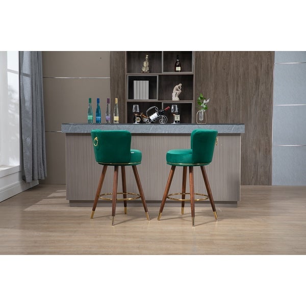 Retro Counter Height Bar Stools Set of 2， 360-degree Footrest， Ergonomic Backrest and Footstool， Easy to Assemble