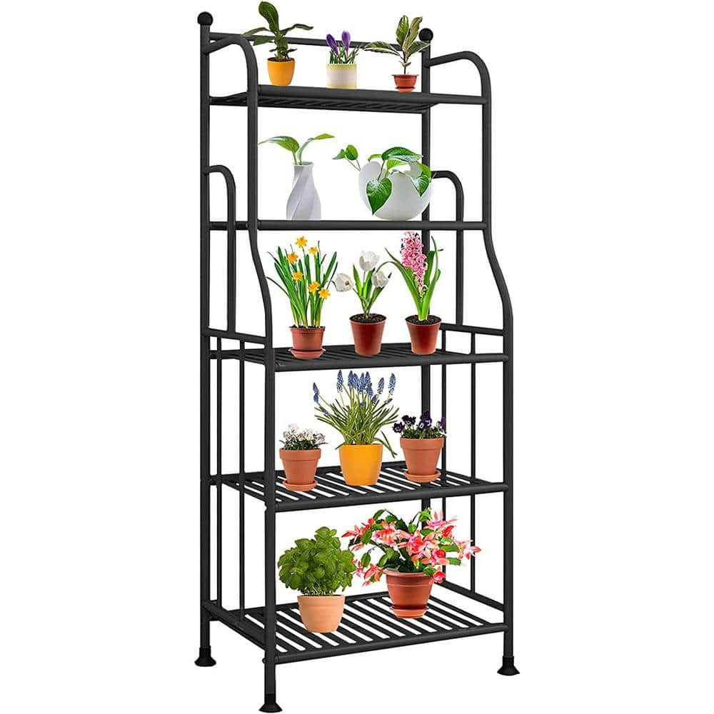 Indoor Outdoor Black Metal Plant Shelf， Garden Balcony Living Room Kitchen Bathroom Multiple Shoe Storage Rack (5-Tiers) B098LCTD99