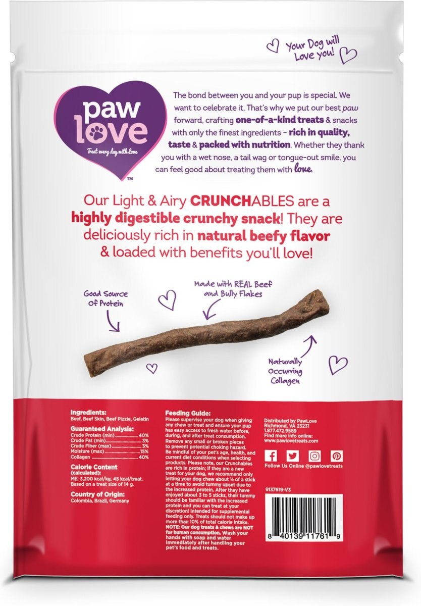 PawLove 5-in Beef Crunchables Dog Treat， 6 count