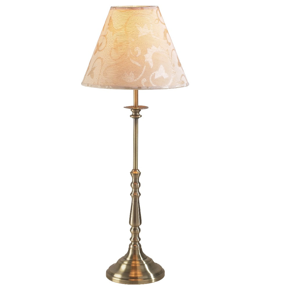 Britalia BRBLE4175 Antique Brass Vintage Candlestick Table Lamp with Cream Shade 55cm