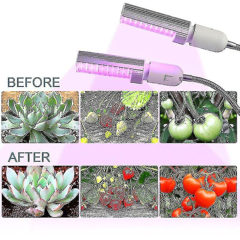 Led Grow Light Grow Lamp Bulb For Indoor Plants， Clip-on Desk Replaceable Bulb Dual Head 360 Flexible Gooseneck