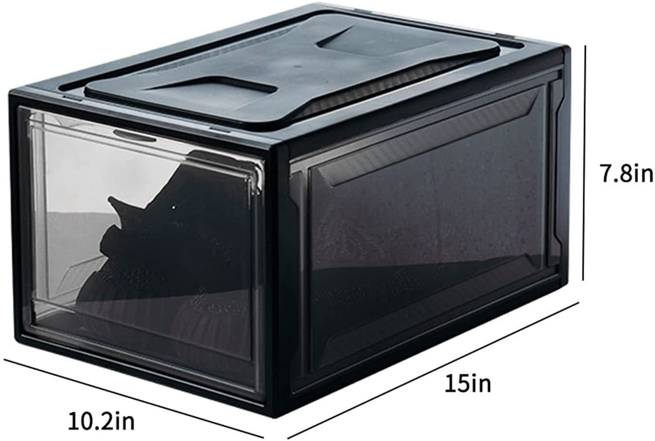 Ealing Shoe Storage Box，Set of 3，Clear Plastic Stackable Shoe Organizer，Clear Shoe Box Storage Containers And Organizer with Lids for Men and Women (Black，15”x 11.2”x 7.8”)