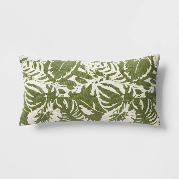 Tropical Foliage Rectangular Outdoor Lumbar Pillow Green