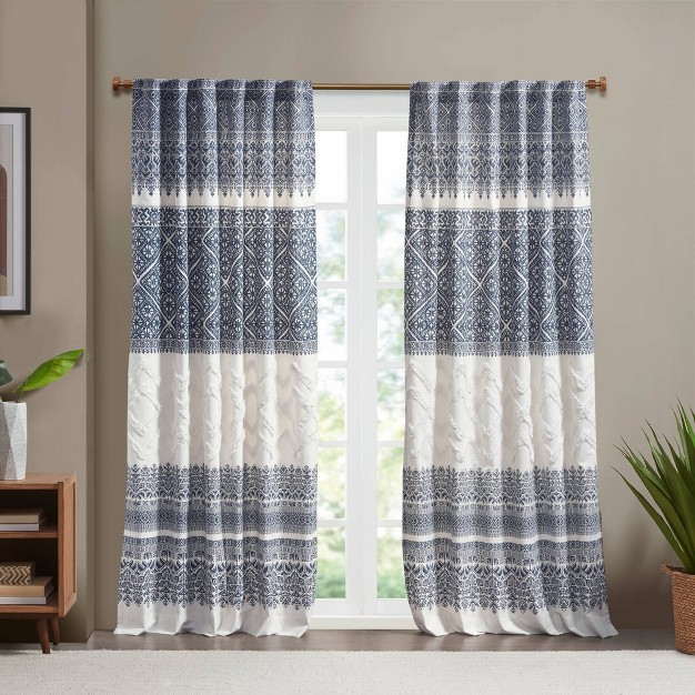 Mila Cotton Printed Room Darkening Window Curtain Panel With Chenille Detail And Lining