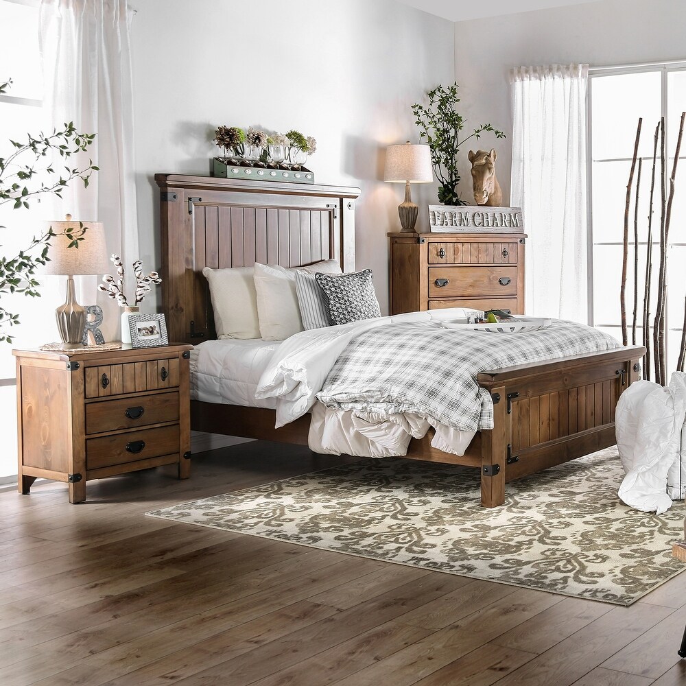 Sierren Country Brown Wood 3 Piece Panel Bedroom Set with USB Port by Furniture of America