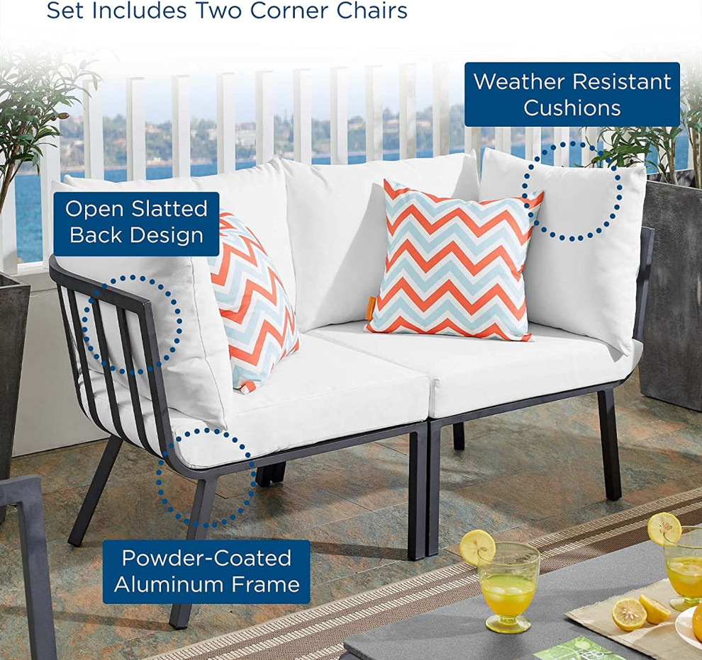 Outdoor Loveseat   Weather Gray Aluminum Frame With Cushioned Seat   Transitional   Outdoor Loveseats   by Decor Love  Houzz