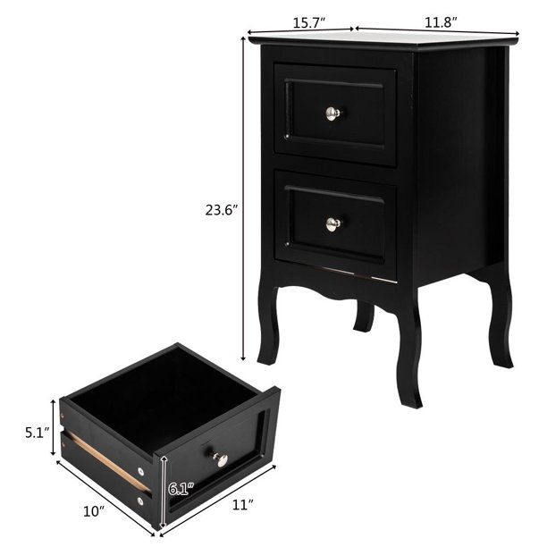 FCH UBesGoo Set of 2 Nightstand Wood End Tables Pair Bedroom Table Furniture， Black Night