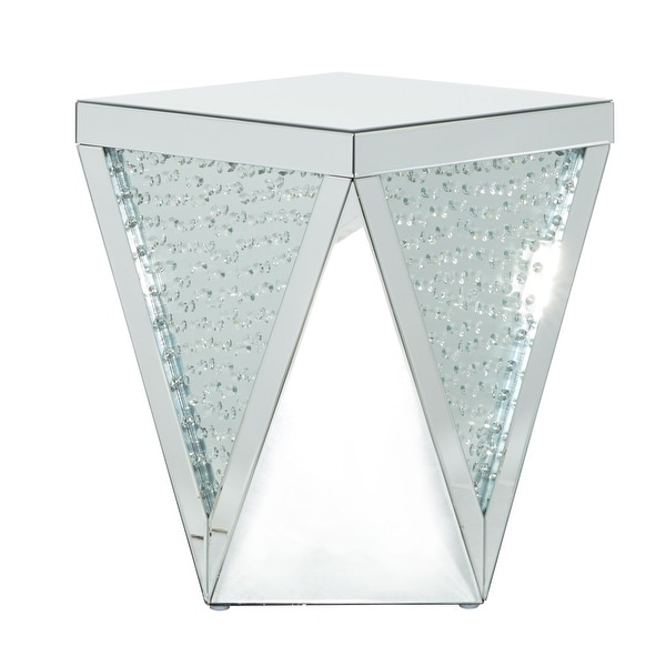 Silver Wood Mirrored Geometric Accent Console Table with Crystal Embellishments