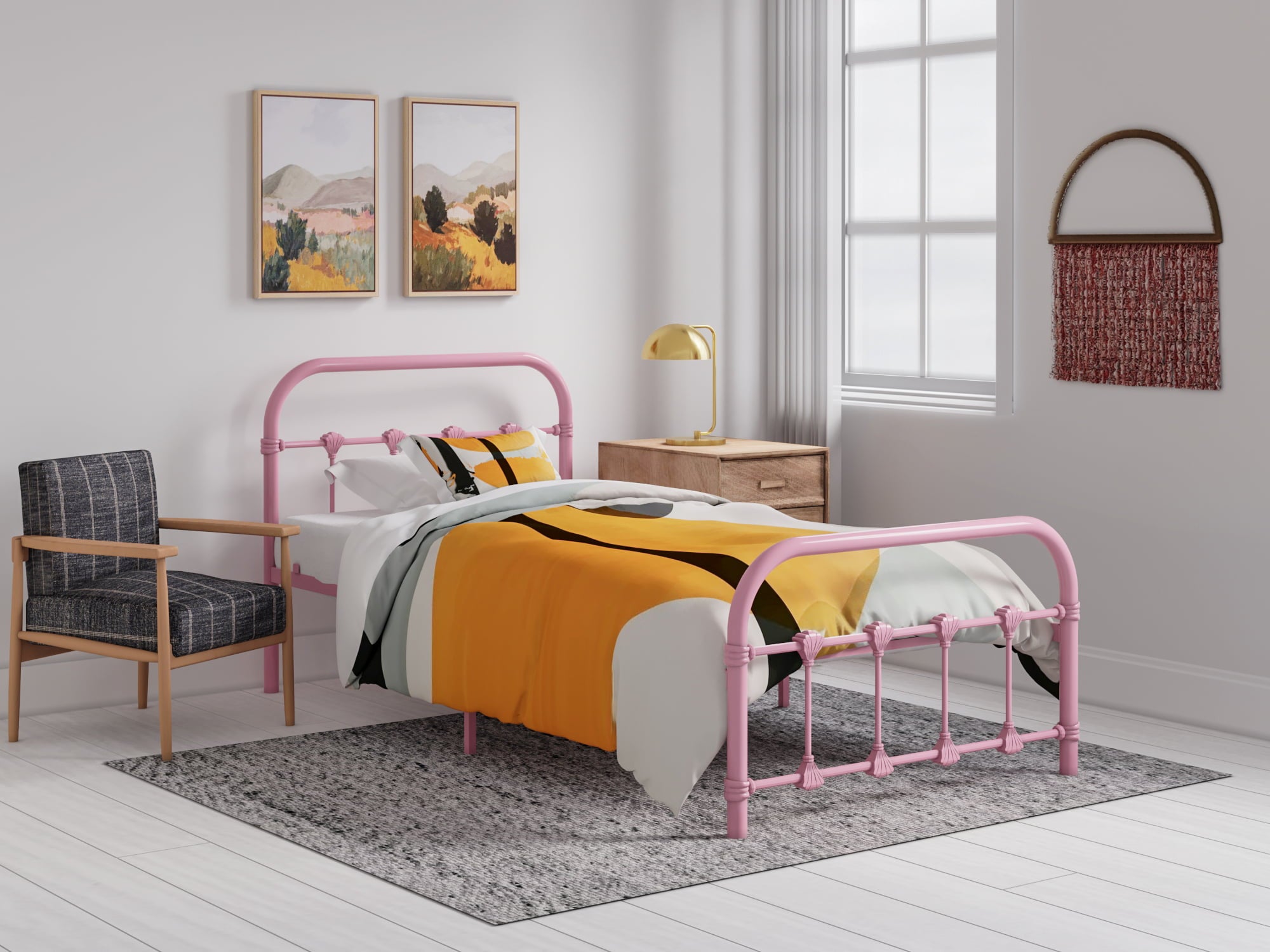 BK Furniture Melissa Metal Bed, Twin, Pink