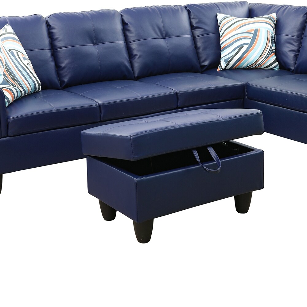 StarHomeLiving Jazz Blue left facing leather Sectional Sofa 3 pieces Set