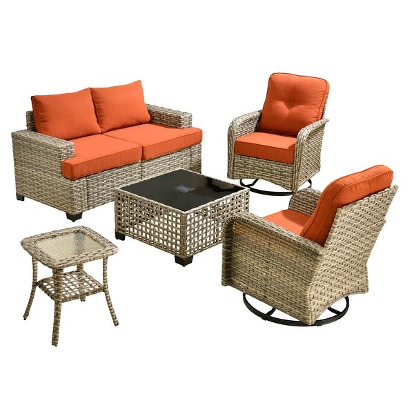 XIZZI 6Piece Patio Furniture Wicker Conversation Set with Swivel Chair