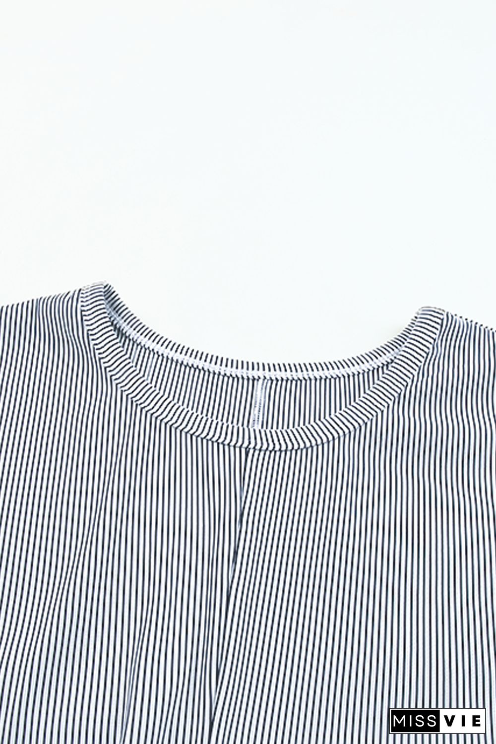 Gray Ribbed Knit Round Neck Relaxed Tee