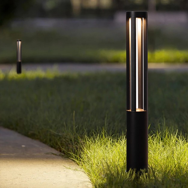 Gardenised Round Black Led Garden Aluminum Light Decorative Outdoor Bollard Light For Garden Pathway And Driveway