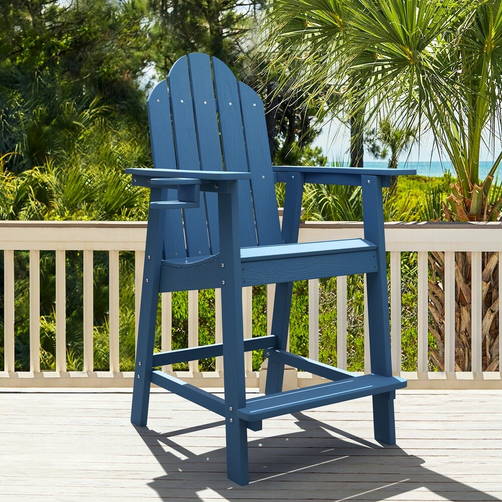 LUE BONA Outdoor Adirondack Chairs with Cup Holder Bar Height Adirondack Bar Stool with Arms for Balcony  Deck  or Patio