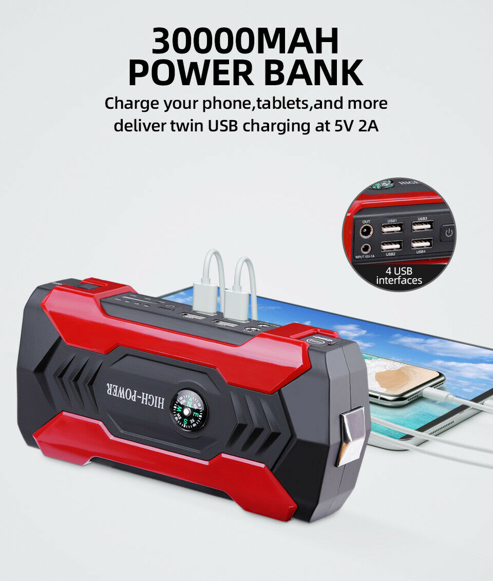 12 Volt Jump Starter 99800mAh Portable Charger Power Bank with LED Flash Light