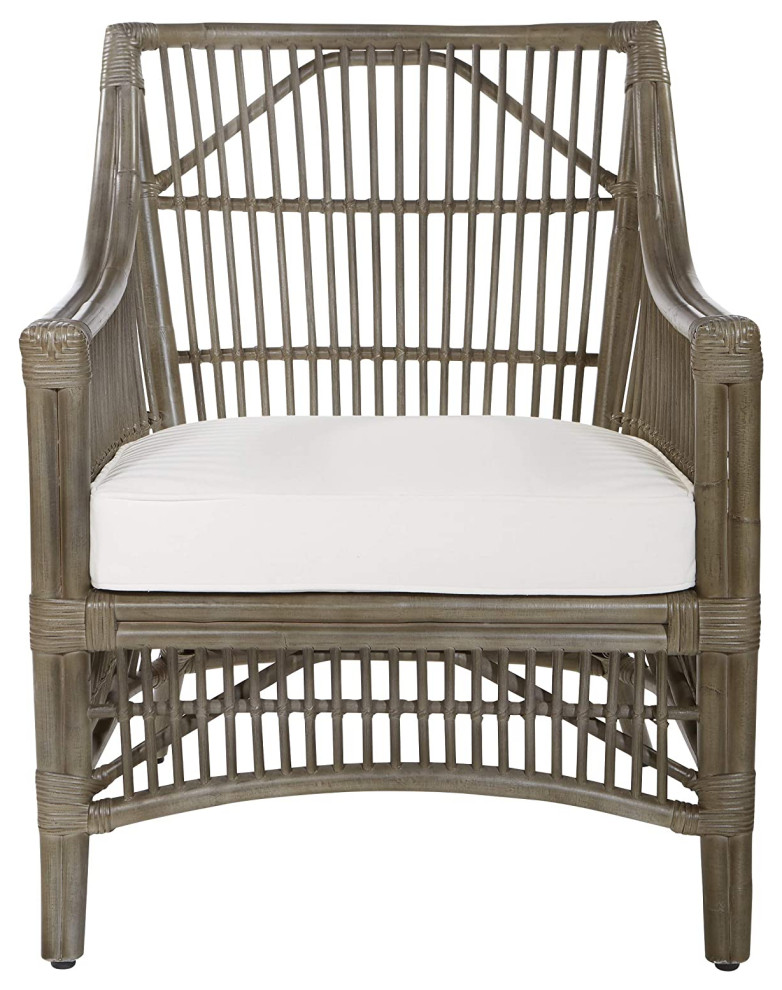 Tropical Accent Chair  Slatted Rattan Frame With Padded Seat Cushion  Grey   Tropical   Armchairs And Accent Chairs   by Declusia  Houzz