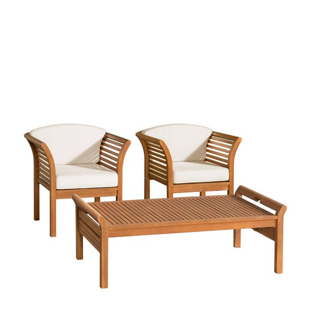 Stamford 3pc Eucalyptus Wood Outdoor Conversation Set With Chairs amp Table Natural Alaterre Furniture